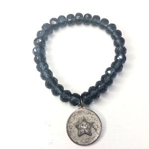 Silver Wish Star Blue Gray beaded bracelet wrap